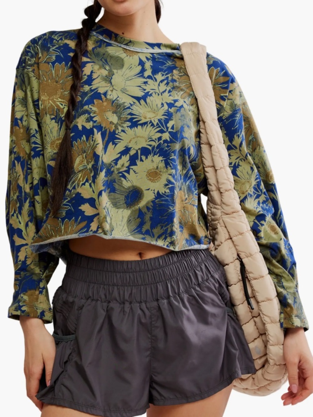 Like New Free People Movement Inspire Floral Boxy Long Sleeve Top Size Large